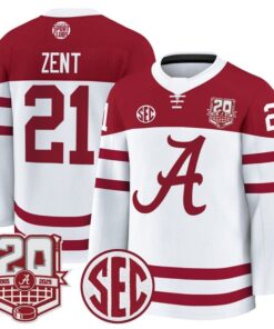 Alternative view of Tyler Zent Jersey #21  Alabama Crimson Tide 2025-26 Premium 20th Anniversary Patch Stitched