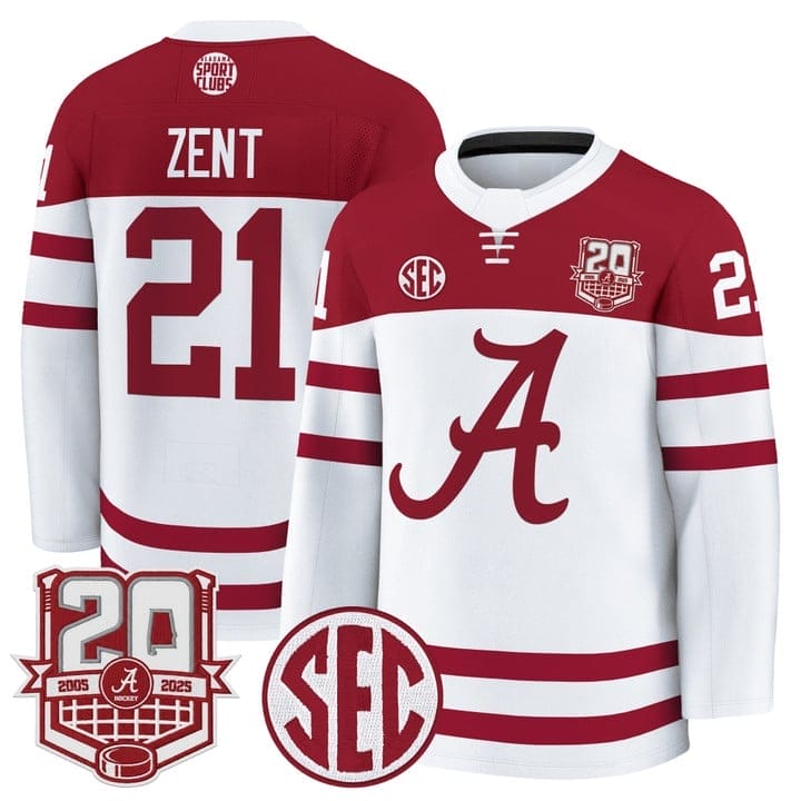 Tyler Zent Jersey #21  Alabama Crimson Tide 2025-26 Premium 20th Anniversary Patch Stitched - Image 2