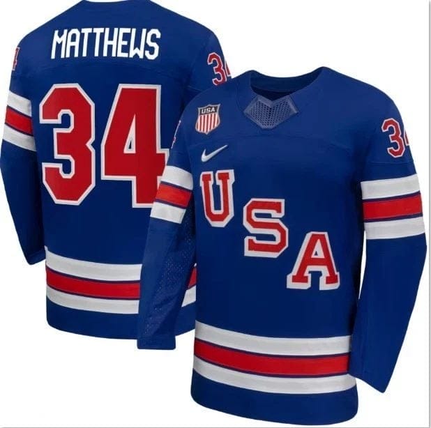 AustonMatthewsJerseyTeamUSAWinterOlympics2026HockeyPremiumSTITCHEDBlue