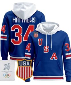 Auston Matthews #34 2026 USA Olympic Premium Hockey Pullover Hoodie Stitched