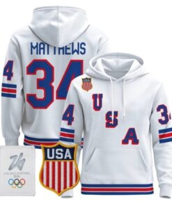 Alternative view of Auston Matthews #34 2026 USA Olympic Premium Hockey Pullover Hoodie Stitched