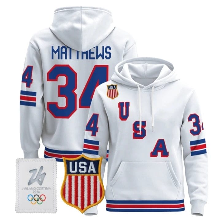 Auston Matthews #34 2026 USA Olympic Premium Hockey Pullover Hoodie Stitched - Image 2