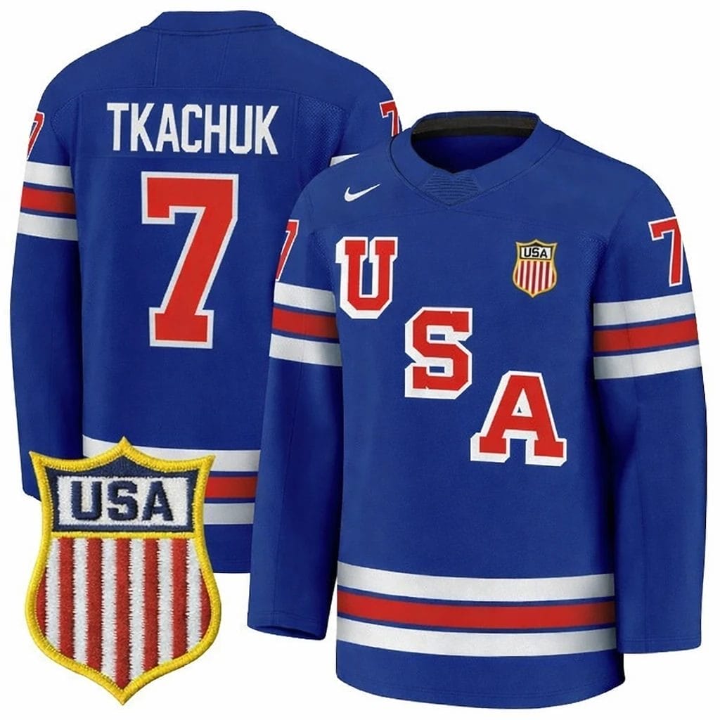 BradyTkachukJersey 7TeamUSAWinterOlympics2026HockeyPremiumSTITCHEDBlue