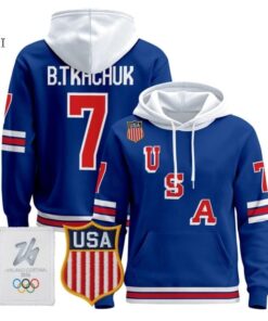 Brady Tkachuk #7 USA Olympic 2026 Premium Hockey Pullover Hoodie Stitched