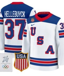 Alternative view of Connor Hellebuyck Jersey #37 USA Olympic 2026 Premium Hockey All Stitched