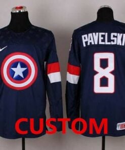 Custom Olympics USA Jersey Name And Number 2015 Navy Blue Captain America Fashion Team