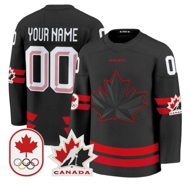 Custom Canada Olympic Jersey Name Number 2026 Premium Hockey All Stitched Black