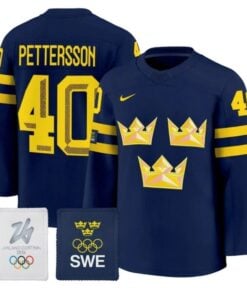 Alternative view of Elias Pettersson Jersey #40 Sweden Olympic 2026 Premium Hockey All Stitched