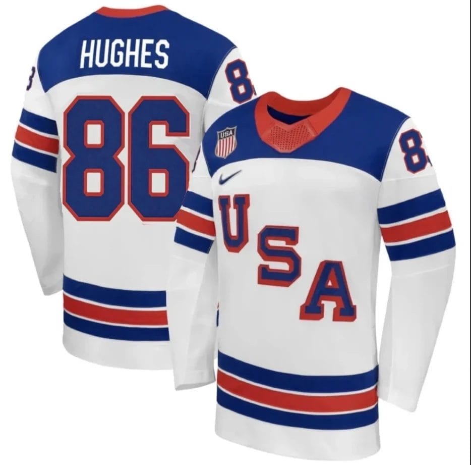 JackHughesJersey 86TeamUSAWinterOlympics2026PremiumHockeyStitchedWhite