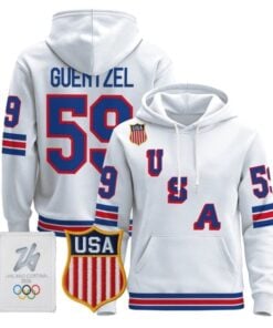 Alternative view of Jake Guentzel #59 USA Olympic 2026 Premium Hockey Pullover Hoodie Stitched