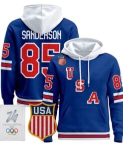 Jake Sanderson #85 USA Olympic 2026 Premium Hockey Pullover Hoodie Stitched