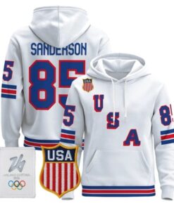 Alternative view of Jake Sanderson #85 USA Olympic 2026 Premium Hockey Pullover Hoodie Stitched