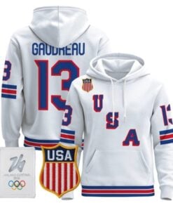 Alternative view of Johnny Gaudreau #13 USA Olympic 2026 Premium Hockey Pullover Hoodie Stitched