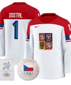 Alternative view of Lukas Dostal Jersey #1 Czechia Olympic 2026 Premium Hockey All Stitched