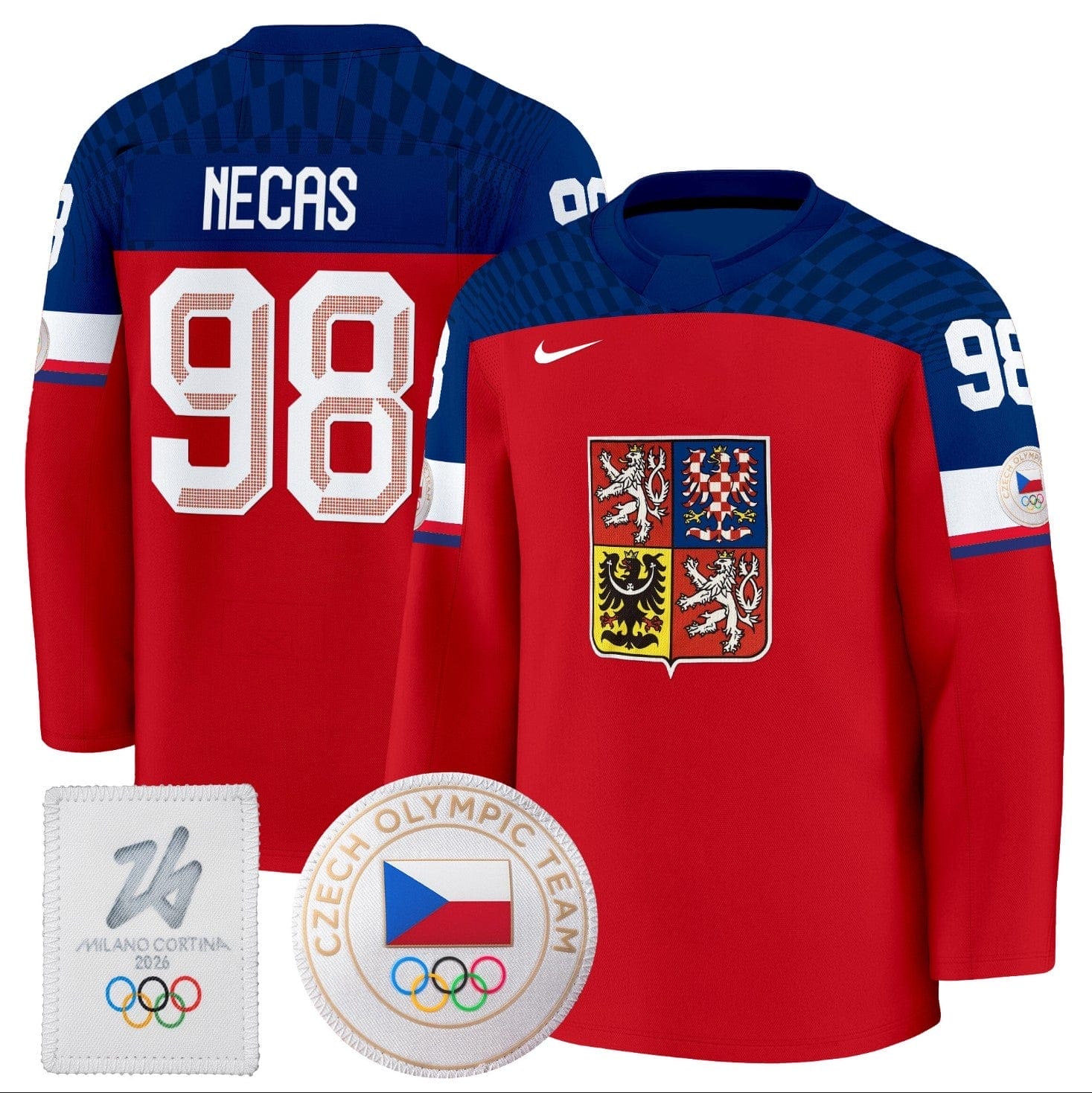 Martin Necas Jersey #98 Czechia Olympic 2026 Premium Hockey Stitched Red