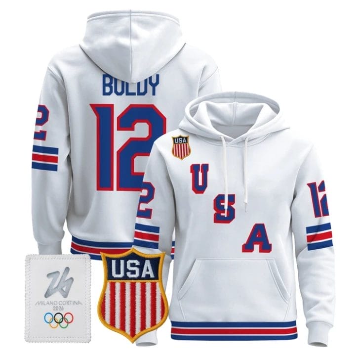 Matt Boldy #12 USA Olympic 2026 Premium Hockey Pullover Hoodie Stitched - Image 2