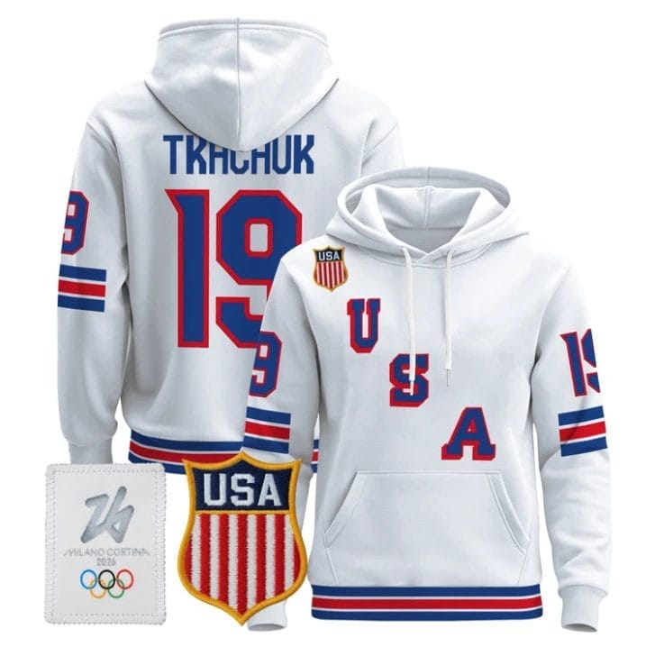 Matthew Tkachuk #19 USA Olympic 2026 Premium Hockey Pullover Hoodie Stitched - Image 2