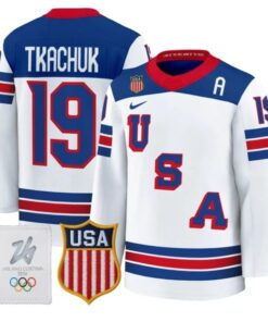 Alternative view of Matthew Tkachuk Jersey #19 USA Olympic 2026 Premium Hockey All Stitched