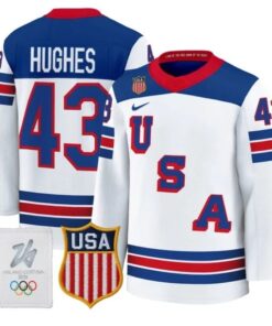 Alternative view of Quinn Hughes Jersey #43 USA Olympic 2026 Premium Hockey All Stitched