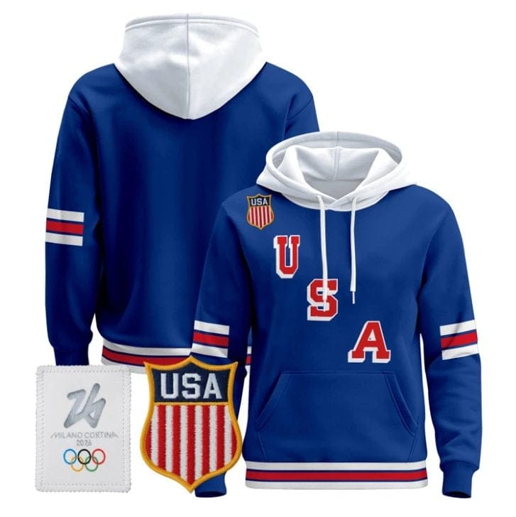 Team Blank USA Olympic 2026 Premium Hockey Pullover Hoodie Stitched Royal