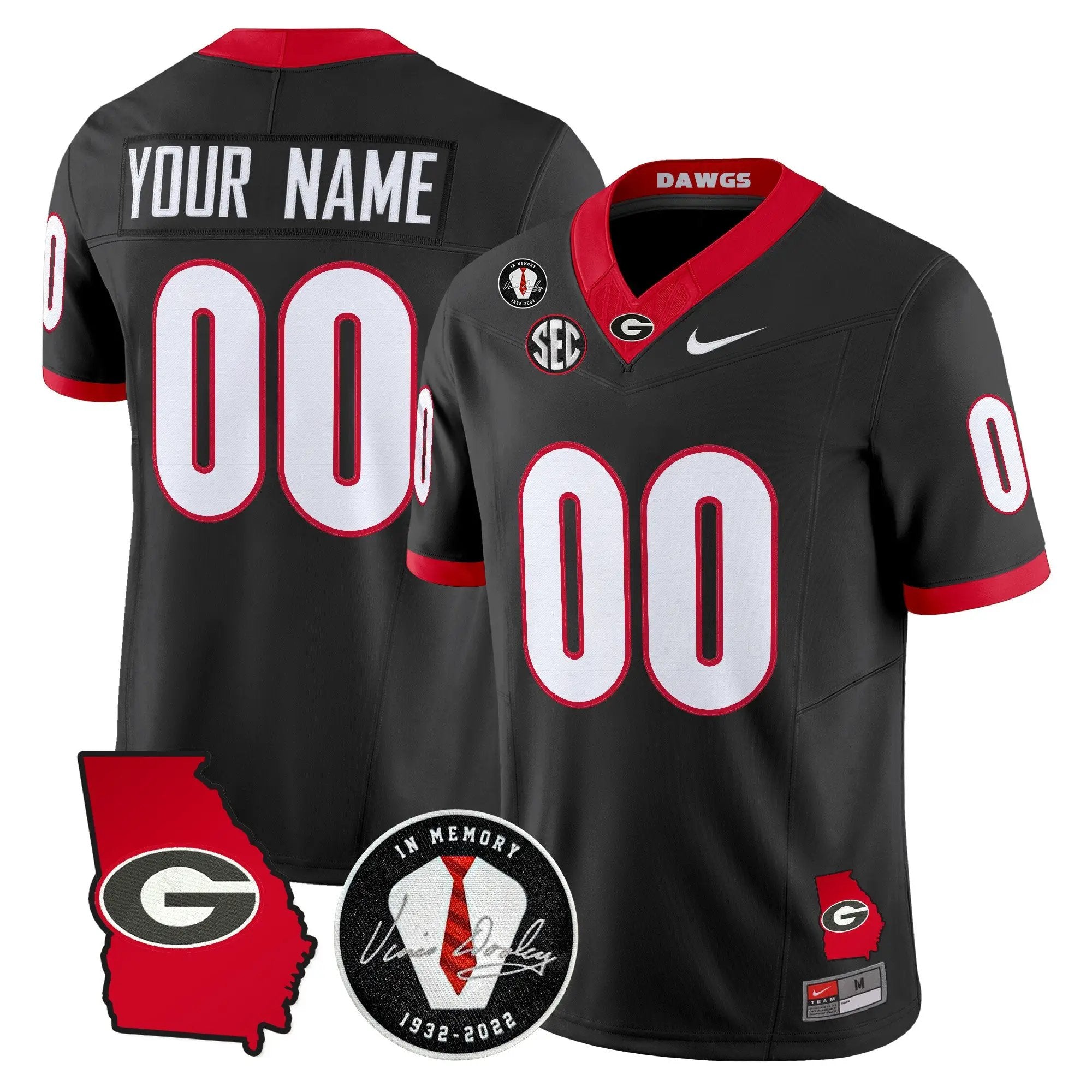 Georgia Bulldogs 2026 Georgia Map & Vince Dooley Patch Vapor Limited Custom Jersey - Stitched by Digigearus