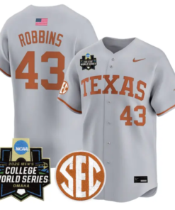 Aiden Robbins Jersey #43 Texas Longhorns 2026 World Series Stitched by My Store