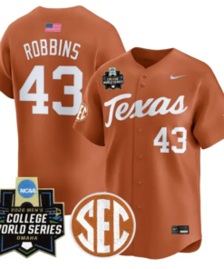 Aiden Robbins Jersey #43 Texas Longhorns 2026 World Series Stitched by My Store