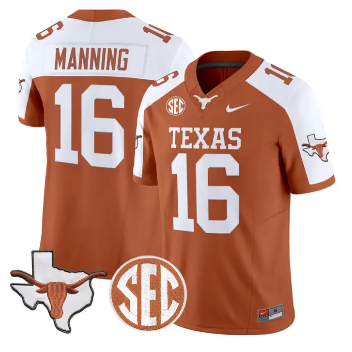 Arch Manning Jersey #16 Texas Longhorns 2026 SEC Patch Stitched by My Store NCAA Football Jerseys
