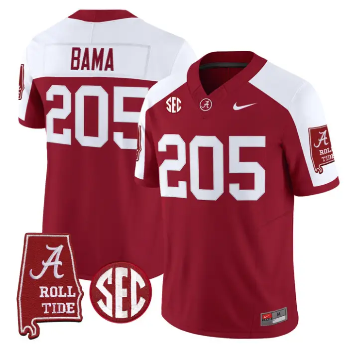 Bama Jersey #205 Alabama Crimson 2026 SEC Patch Stitched by My Store NCAA Football Jerseys