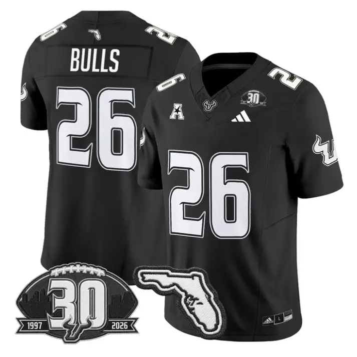 Bulls Jersey #26 South Florida Bulls 30th Patch Limited Stitched by My Store NCAA Football Jerseys