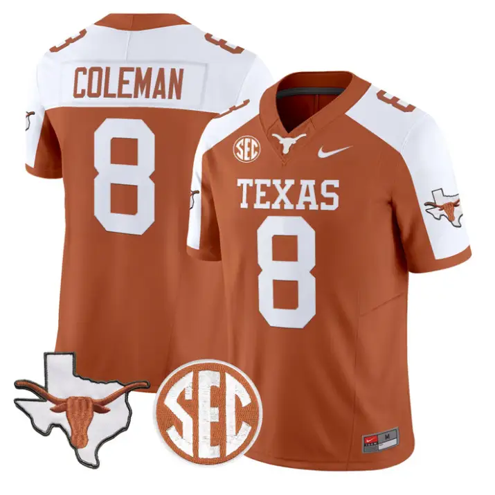 Cam Coleman Jersey #8 Texas Longhorns 2026 SEC Patch Stitched by My Store NCAA Football Jerseys