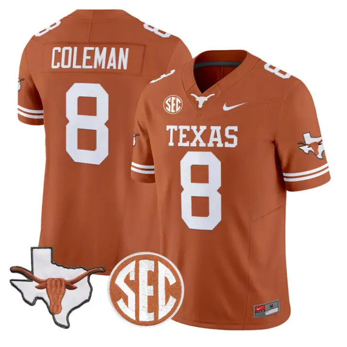 Cam Coleman Jersey #8 Texas Longhorns 2026 SEC Patch Stitched by My Store NCAA Football Jerseys