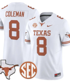 Cam Coleman Jersey #8 Texas Longhorns 2026 SEC Patch Stitched by My Store NCAA Football Jerseys