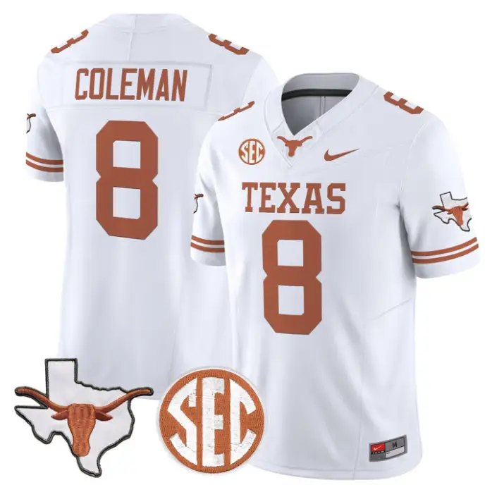 Cam Coleman Jersey #8 Texas Longhorns 2026 SEC Patch Stitched by My Store NCAA Football Jerseys