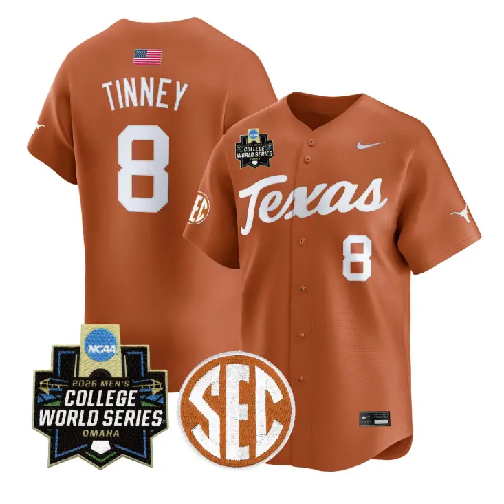 Carson Tinney Jersey #8 Texas Longhorns 2026 World Series Vapor Stitched by My Store