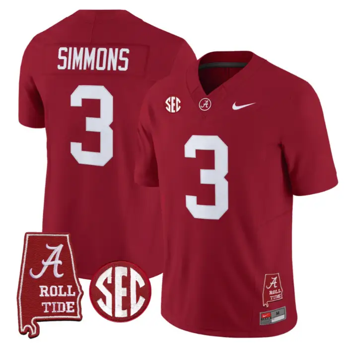 Cedrick Simmons Jersey #3 Alabama Crimson 2026 SEC Patch Stitched by My Store NCAA Football Jerseys