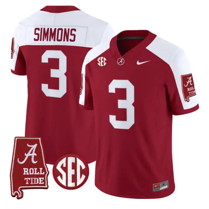 Cedrick Simmons Jersey #3 Alabama Crimson 2026 SEC Patch Stitched by My Store NCAA Football Jerseys