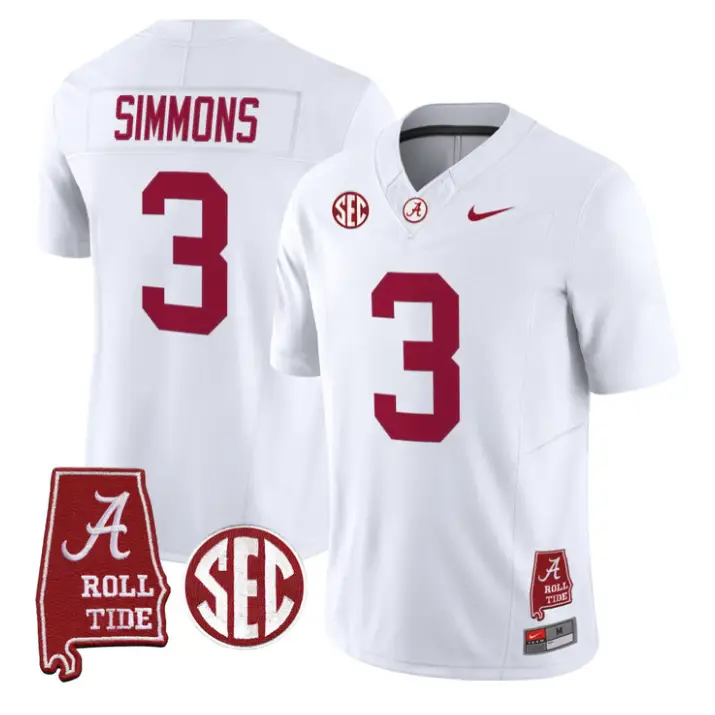 Cedrick Simmons Jersey #3 Alabama Crimson 2026 SEC Patch Stitched by My Store NCAA Football Jerseys
