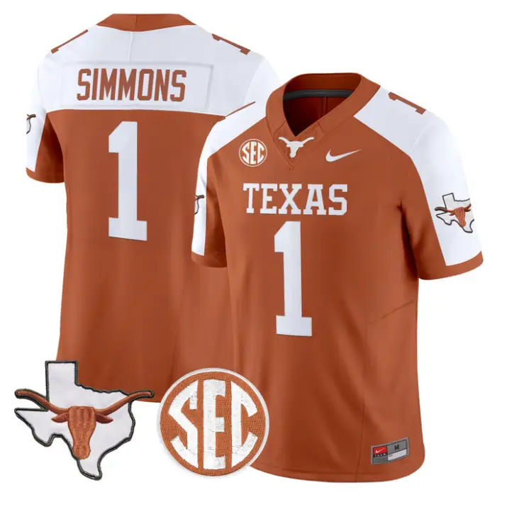 Colin Simmons Jersey #1 Texas Longhorns 2026 SEC Patch Stitched by My Store NCAA Football Jerseys