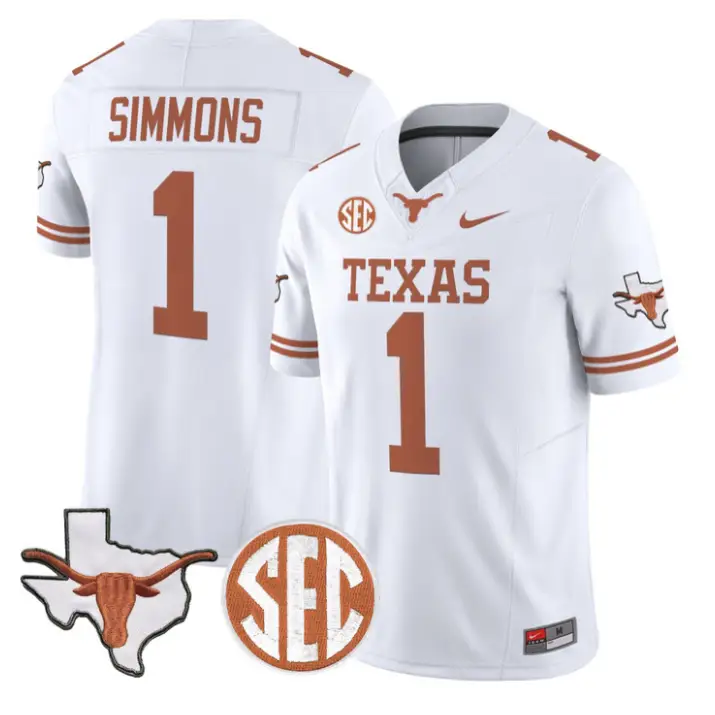 Colin Simmons Jersey #1 Texas Longhorns 2026 SEC Patch Stitched by My Store NCAA Football Jerseys