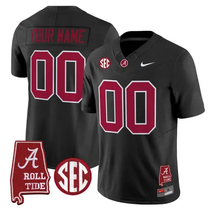 Custom Alabama Crimson Jersey 2026 Map and SEC Patch Stitched by My Store NCAA Football Jerseys