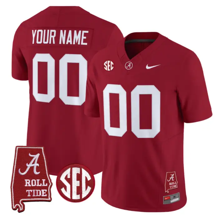 Custom Alabama Crimson Jersey 2026 Map and SEC Patch Stitched by My Store NCAA Football Jerseys