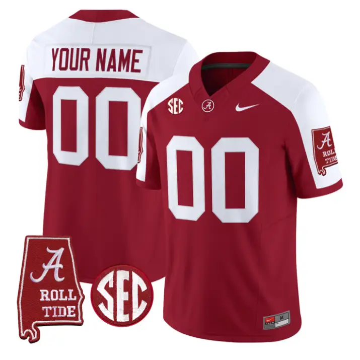 Custom Alabama Crimson Jersey 2026 Map and SEC Patch Stitched by My Store NCAA Football Jerseys