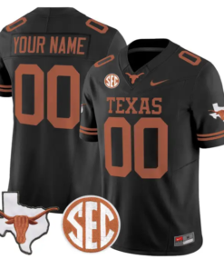 Custom Texas Longhorns Jersey 2026 Map and SEC Patch Stitched by My Store NCAA Football Jerseys