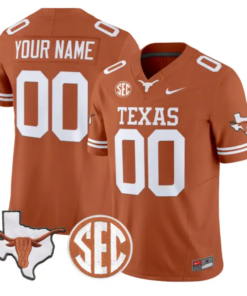Custom Texas Longhorns Jersey 2026 Map and SEC Patch Stitched by My Store NCAA Football Jerseys