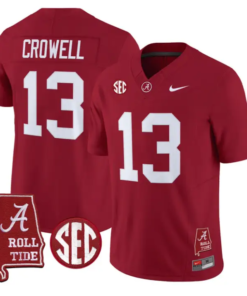 Ezavier Crowell Jersey #13 Alabama Crimson 2026 SEC Patch Stitched by My Store NCAA Football Jerseys