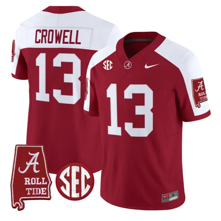 Ezavier Crowell Jersey #13 Alabama Crimson 2026 SEC Patch Stitched by My Store NCAA Football Jerseys