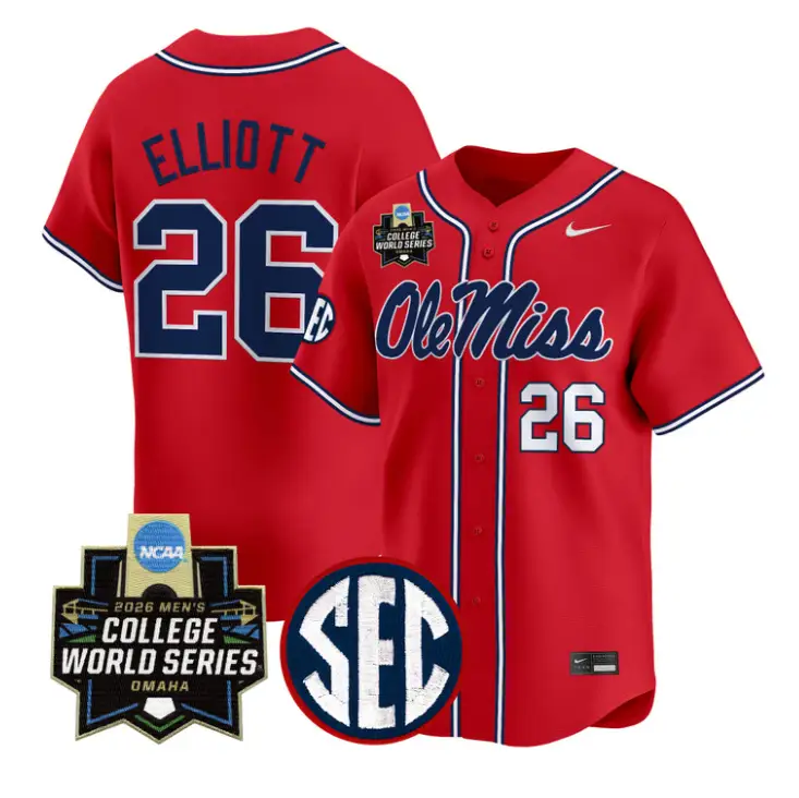 Hunter Elliott Jersey #26 Ole Miss 2026 World Series Vapor Stitched by My Store