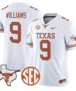 Jonah Williams Jersey #9 Texas Longhorns 2026 SEC Patch Stitched by My Store NCAA Football Jerseys