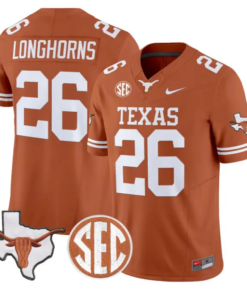 Longhorns Jersey #26 Texas Longhorns 2026 SEC Patch Stitched by My Store NCAA Football Jerseys